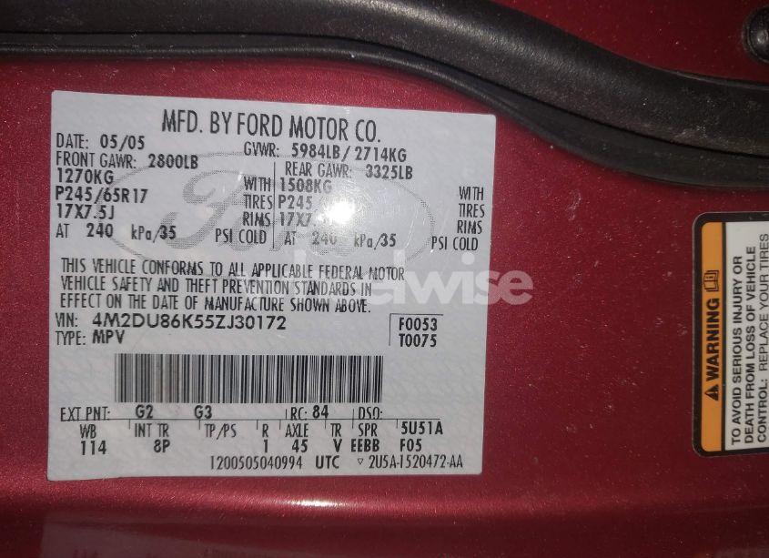 Photo 9 of 2005 Mercury Mountaineer N/A (VIN 4M2DU86K55ZJ30172)