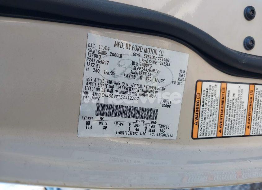 Photo 9 of 2005 Mercury Mountaineer N/A (VIN 4M2DU86W15ZJ12707)