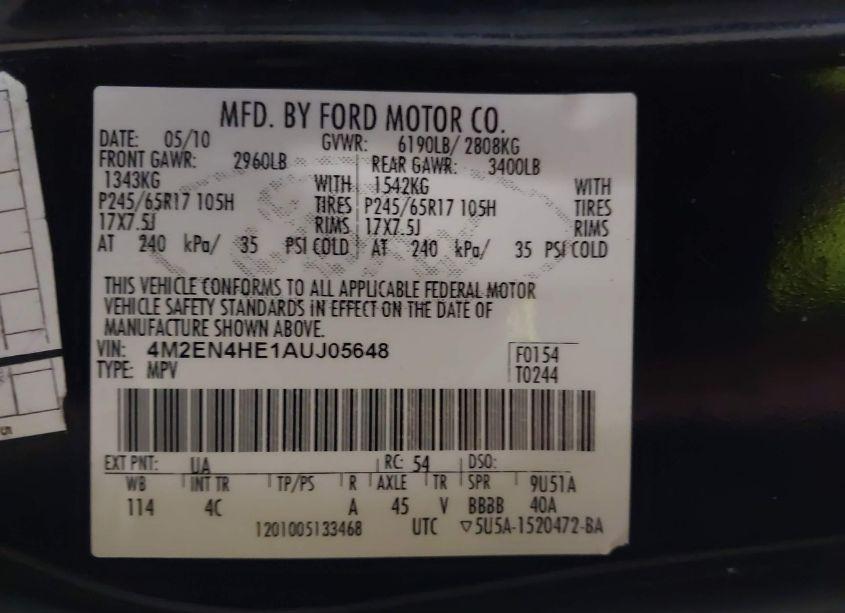 Photo 9 of 2010 Mercury Mountaineer N/A (VIN 4M2EN4HE1AUJ05648)