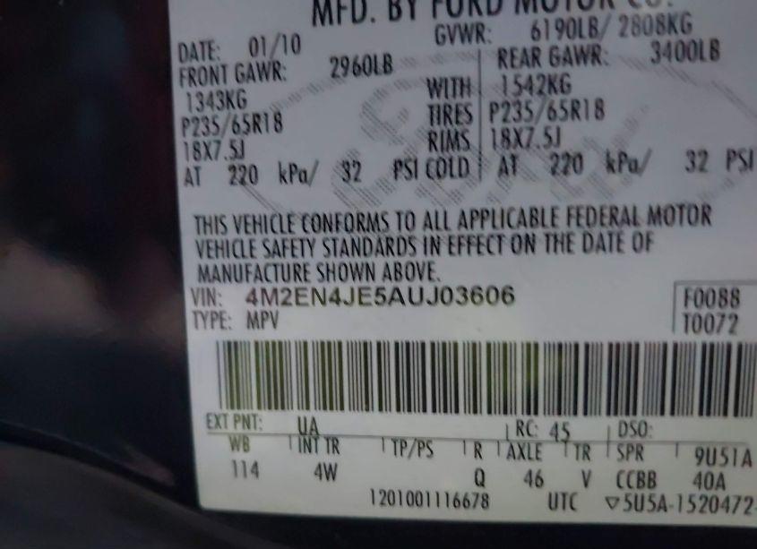 Photo 9 of 2010 Mercury Mountaineer PREMIER (VIN 4M2EN4JE5AUJ03606)