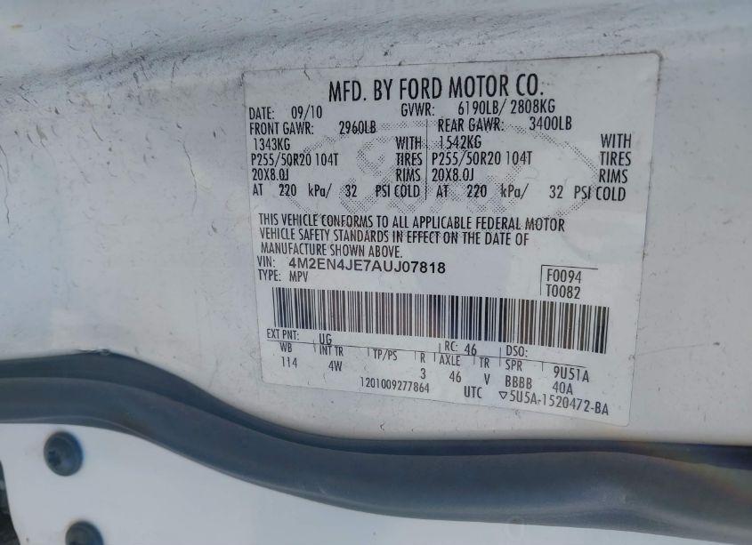 Photo 9 of 2010 Mercury Mountaineer PREMIER (VIN 4M2EN4JE7AUJ07818)