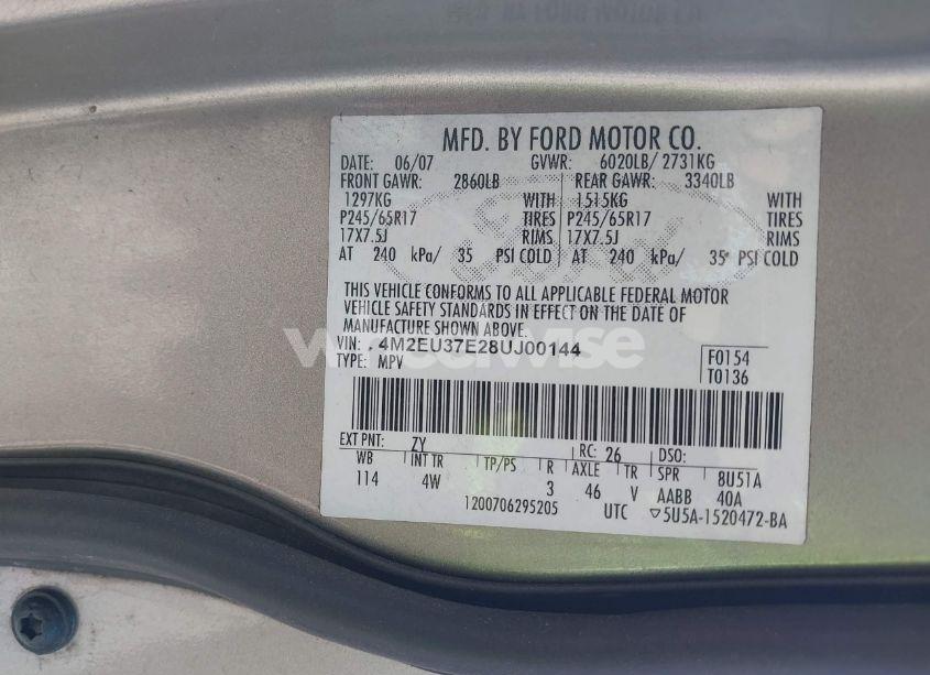 Photo 9 of 2008 Mercury Mountaineer N/A (VIN 4M2EU37E28UJ00144)