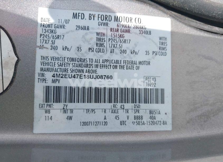 Photo 9 of 2008 Mercury Mountaineer N/A (VIN 4M2EU47E18UJ08760)