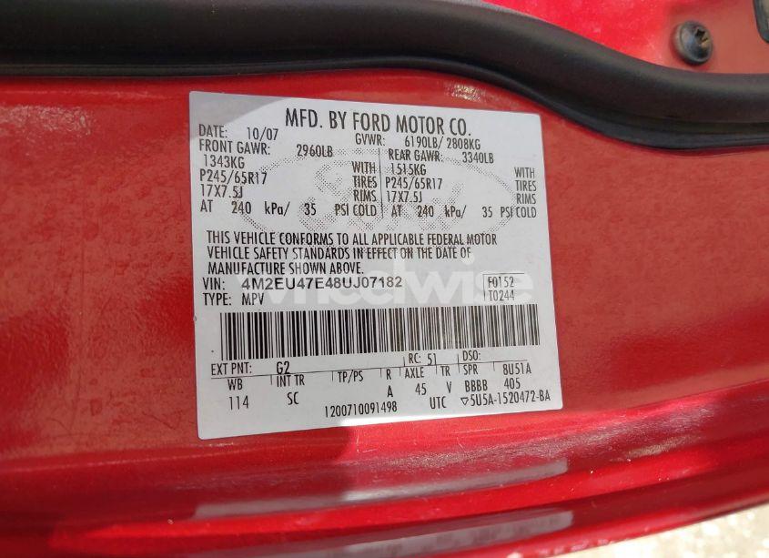 Photo 9 of 2008 Mercury Mountaineer N/A (VIN 4M2EU47E48UJ07182)