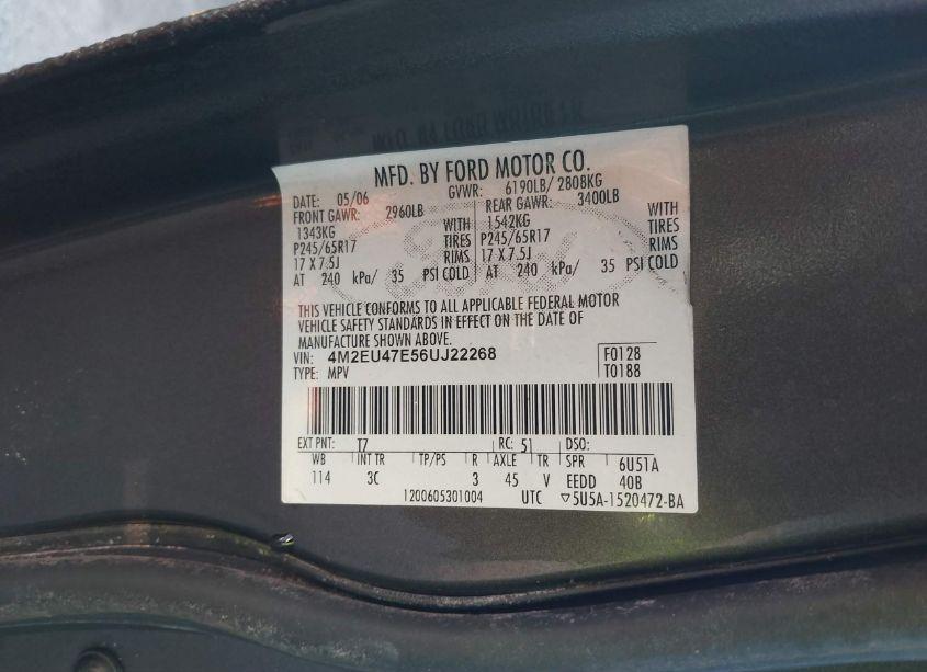 Photo 9 of 2006 Mercury Mountaineer LUXURY (VIN 4M2EU47E56UJ22268)