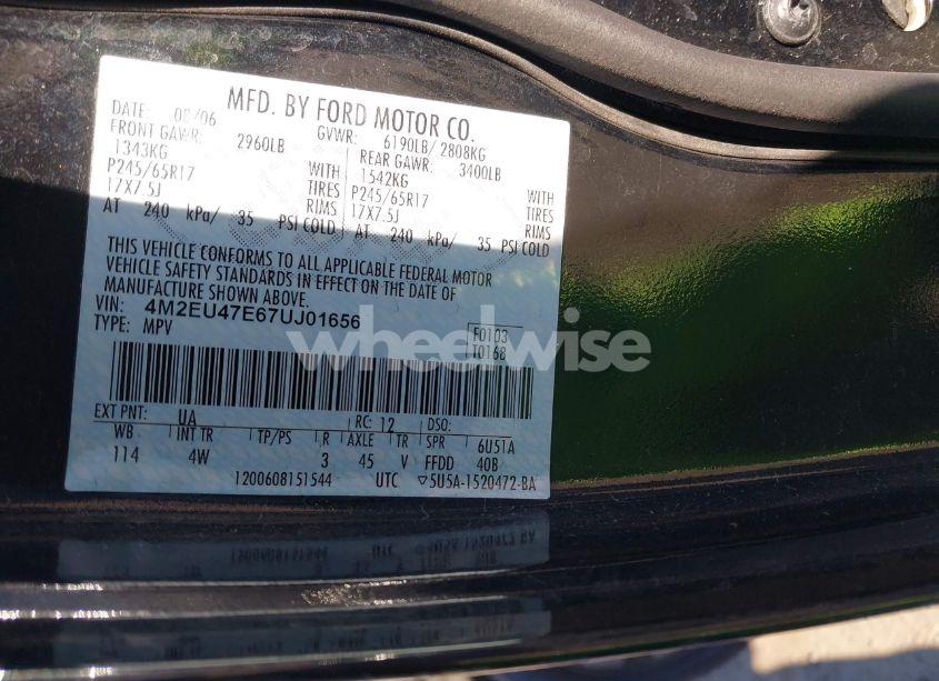 Photo 9 of 2007 Mercury Mountaineer N/A (VIN 4M2EU47E67UJ01656)