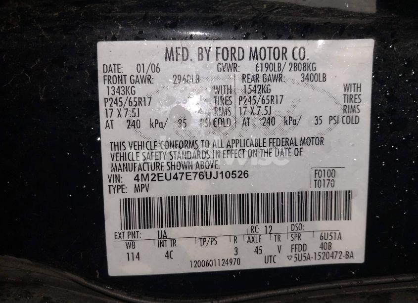 Photo 9 of 2006 Mercury Mountaineer LUXURY (VIN 4M2EU47E76UJ10526)