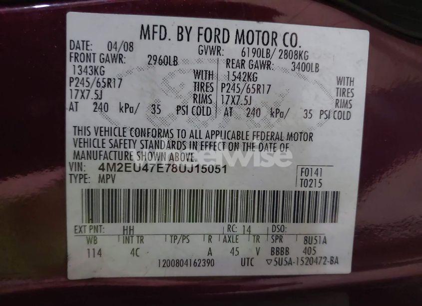 Photo 9 of 2008 Mercury Mountaineer N/A (VIN 4M2EU47E78UJ15051)