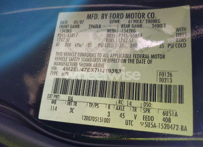 Photo 9 of 2007 Mercury Mountaineer N/A (VIN 4M2EU47EX7UJ19383)