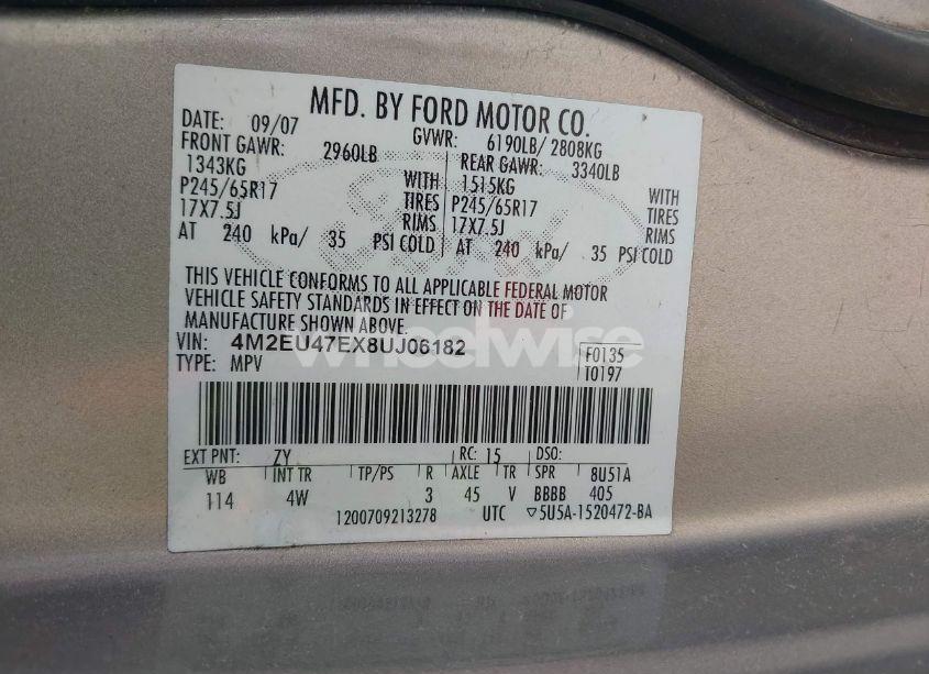 Photo 9 of 2008 Mercury Mountaineer N/A (VIN 4M2EU47EX8UJ06182)