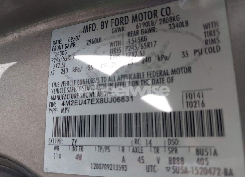 Photo 9 of 2008 Mercury Mountaineer N/A (VIN 4M2EU47EX8UJ06831)