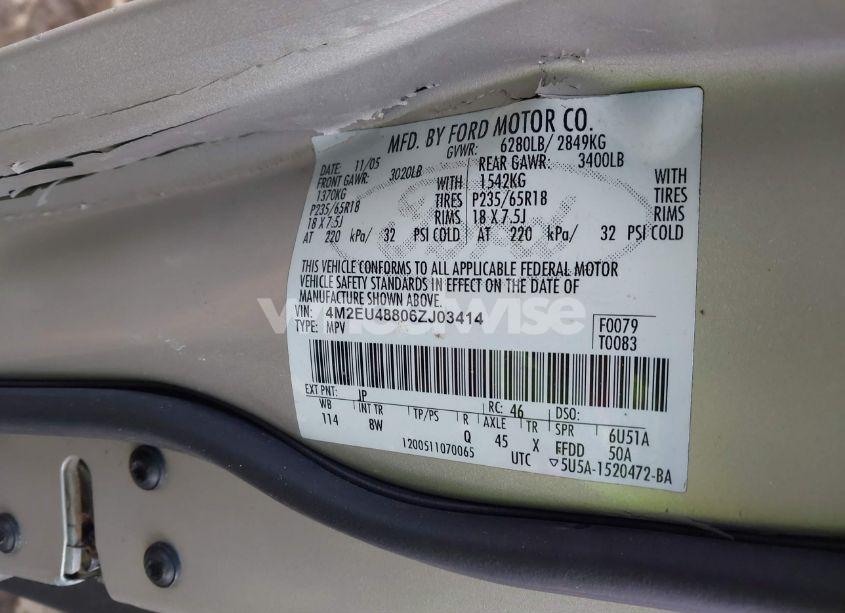 Photo 9 of 2006 Mercury Mountaineer PREMIER (VIN 4M2EU48806ZJ03414)