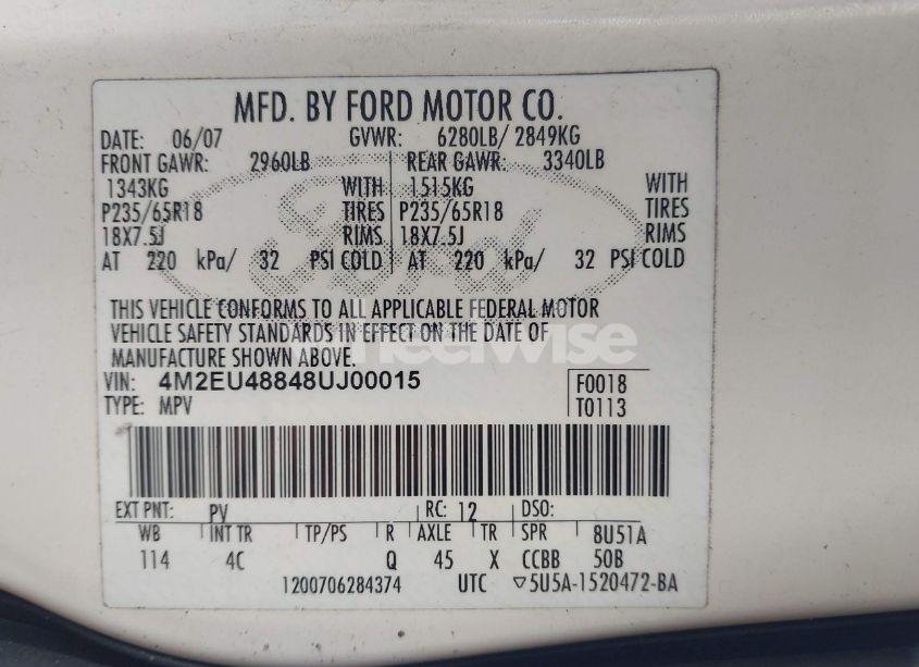 Photo 9 of 2008 Mercury Mountaineer PREMIER (VIN 4M2EU48848UJ00015)