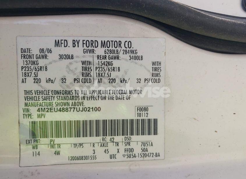 Photo 9 of 2007 Mercury Mountaineer PREMIER (VIN 4M2EU48877UJ02100)