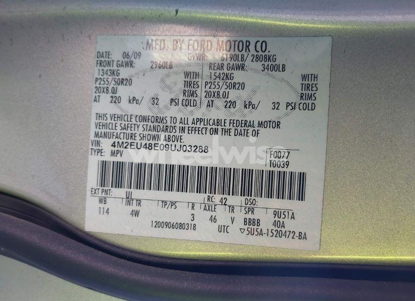 Photo 9 of 2009 Mercury Mountaineer PREMIER (VIN 4M2EU48E09UJ03288)