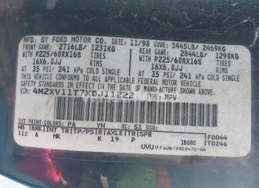 Photo 9 of 1999 Mercury Villager ESTATE/SPORT (VIN 4M2XV11T7XDJ11222)