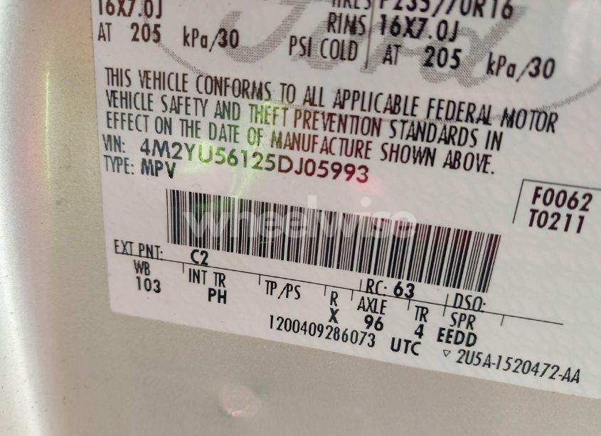 Photo 9 of 2005 Mercury Mariner LUXURY/PREMIER (VIN 4M2YU56125DJ05993)