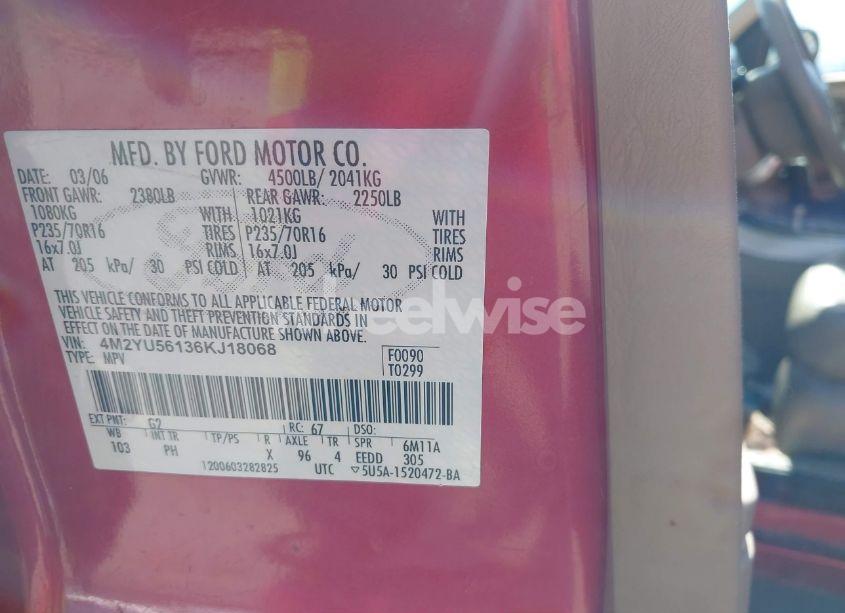 Photo 9 of 2006 Mercury Mariner LUXURY/PREMIER (VIN 4M2YU56136KJ18068)