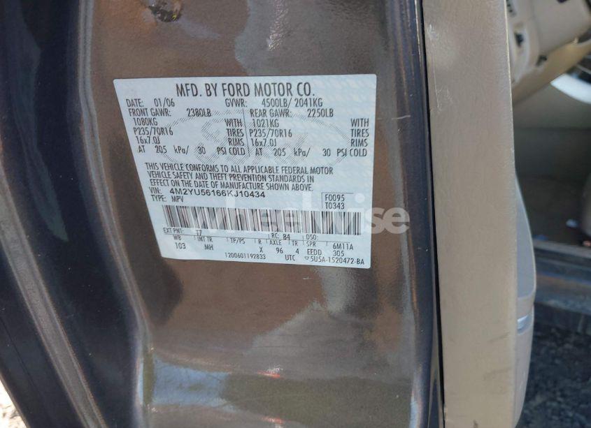 Photo 9 of 2006 Mercury Mariner LUXURY/PREMIER (VIN 4M2YU56166KJ10434)