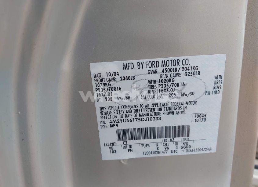 Photo 9 of 2005 Mercury Mariner LUXURY/PREMIER (VIN 4M2YU56175DJ10333)