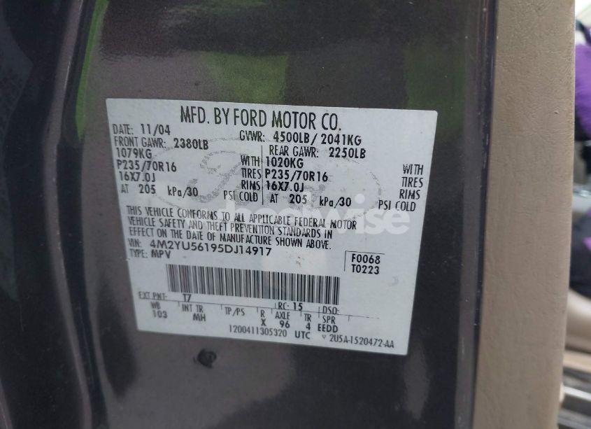 Photo 9 of 2005 Mercury Mariner LUXURY/PREMIER (VIN 4M2YU56195DJ14917)