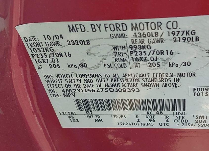 Photo 9 of 2005 Mercury Mariner CONVENIENCE (VIN 4M2YU56Z75DJ08393)