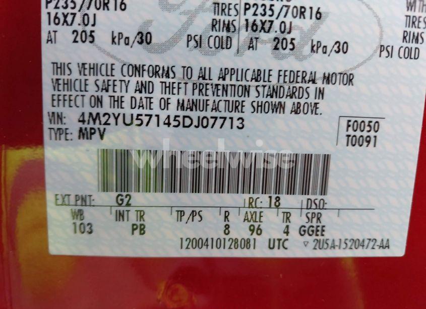 Photo 9 of 2005 Mercury Mariner LUXURY/PREMIER (VIN 4M2YU57145DJ07713)