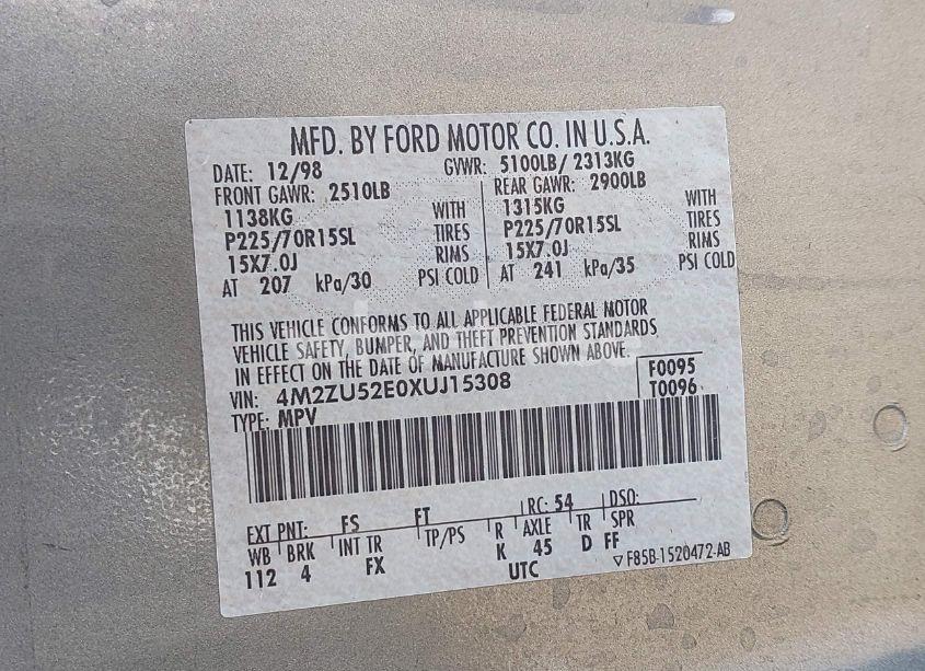 Photo 9 of 1999 Mercury Mountaineer N/A (VIN 4M2ZU52E0XUJ15308)