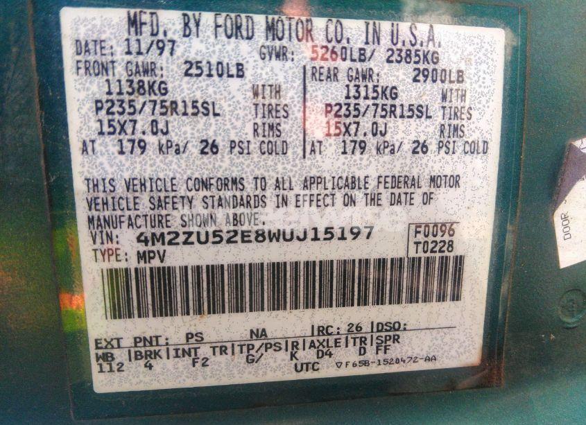 Photo 9 of 1998 Mercury Mountaineer N/A (VIN 4M2ZU52E8WUJ15197)