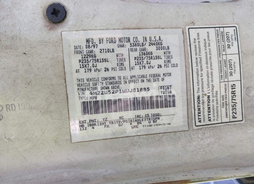 Photo 9 of 1998 Mercury Mountaineer N/A (VIN 4M2ZU52P1WUJ01885)