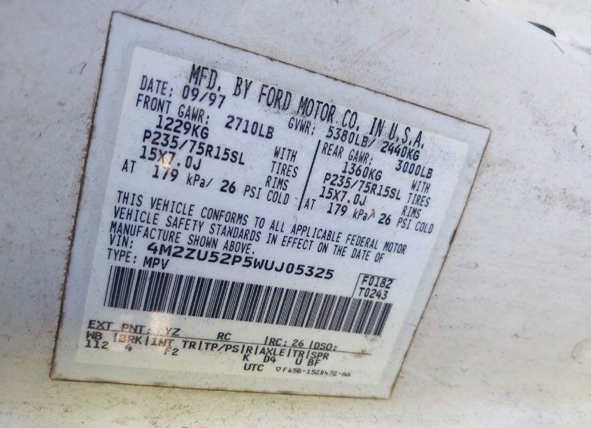 Photo 9 of 1998 Mercury Mountaineer N/A (VIN 4M2ZU52P5WUJ05325)