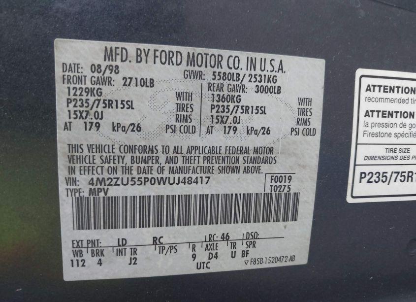 Photo 9 of 1998 Mercury Mountaineer N/A (VIN 4M2ZU55P0WUJ48417)