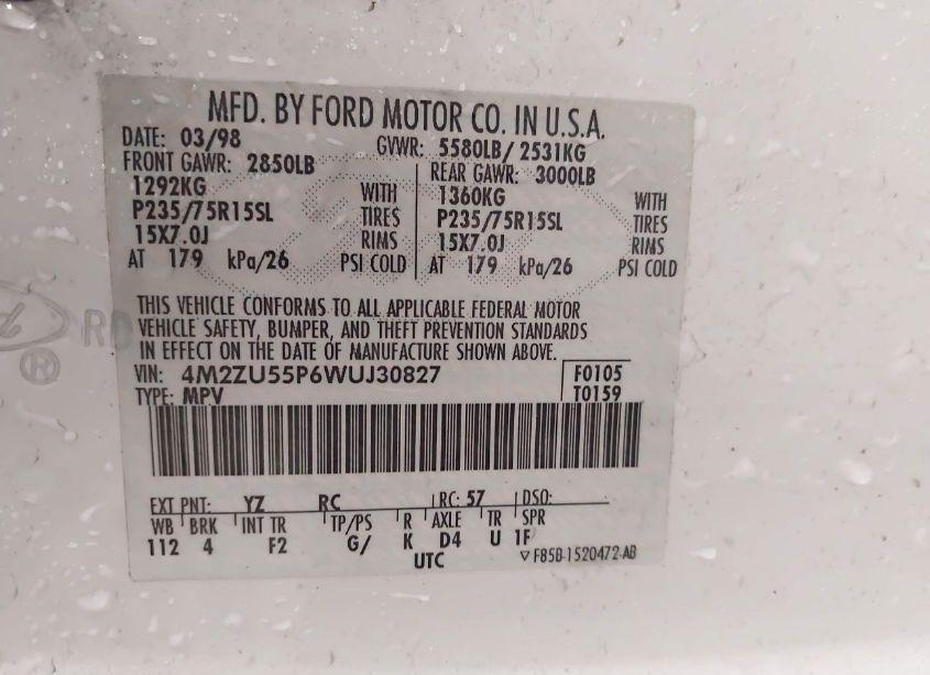 Photo 9 of 1998 Mercury Mountaineer N/A (VIN 4M2ZU55P6WUJ30827)