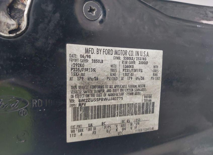 Photo 9 of 1998 Mercury Mountaineer N/A (VIN 4M2ZU55P8WUJ40775)