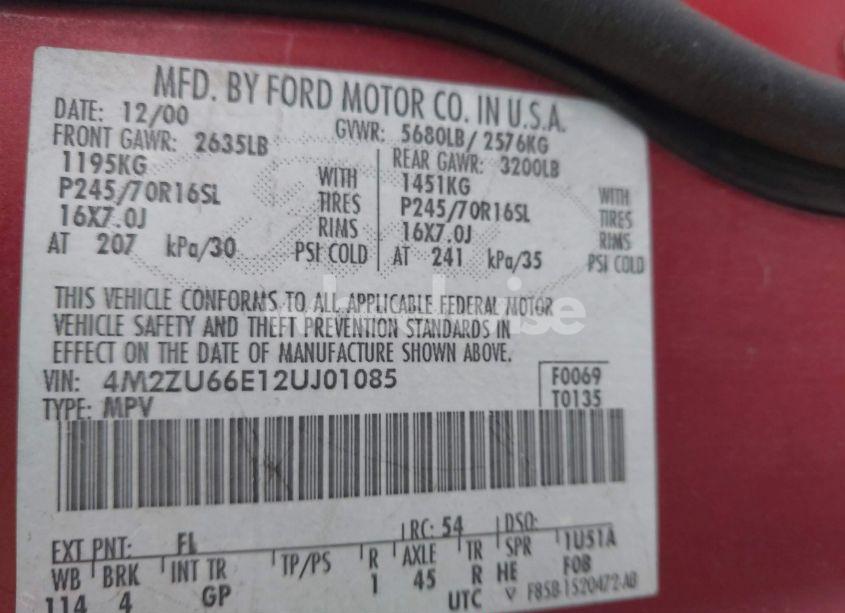 Photo 9 of 2002 Mercury Mountaineer N/A (VIN 4M2ZU66E12UJ01085)