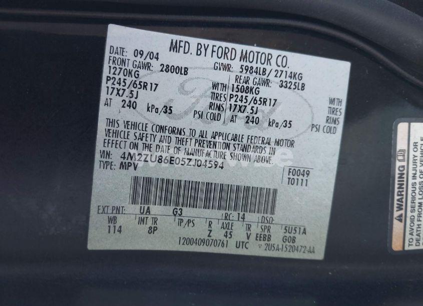 Photo 9 of 2005 Mercury Mountaineer N/A (VIN 4M2ZU86E05ZJ04594)