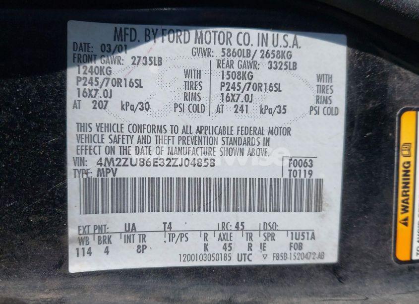 Photo 9 of 2002 Mercury Mountaineer N/A (VIN 4M2ZU86E32ZJ04858)