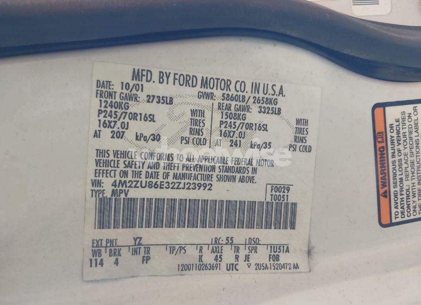 Photo 9 of 2002 Mercury Mountaineer N/A (VIN 4M2ZU86E32ZJ23992)