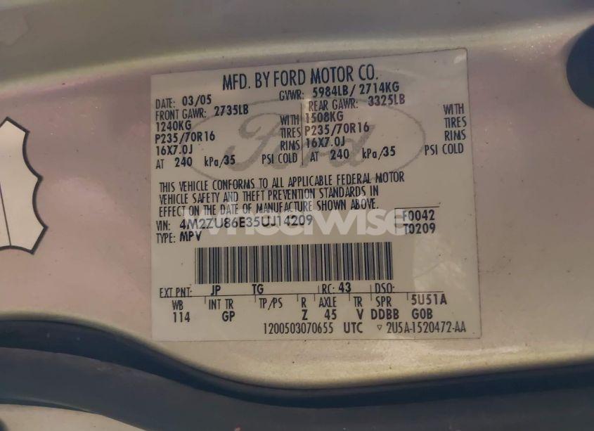 Photo 9 of 2005 Mercury Mountaineer N/A (VIN 4M2ZU86E35UJ14209)