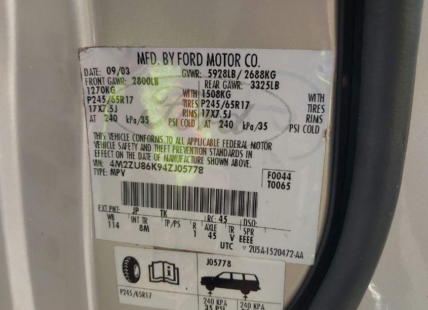 Photo 9 of 2004 Mercury Mountaineer N/A (VIN 4M2ZU86K94ZJ05778)