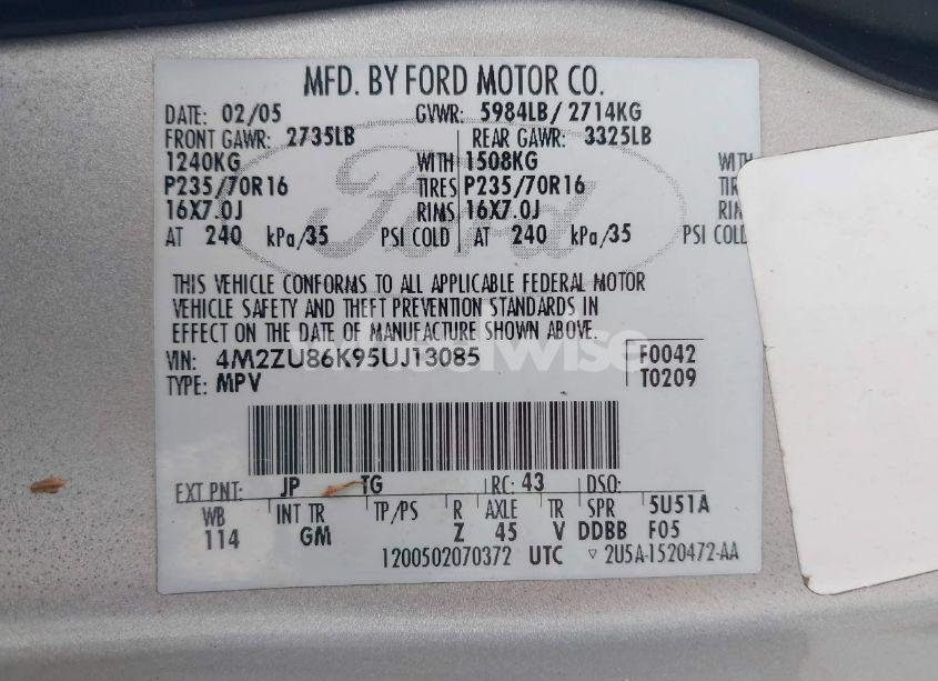 Photo 9 of 2005 Mercury Mountaineer N/A (VIN 4M2ZU86K95UJ13085)