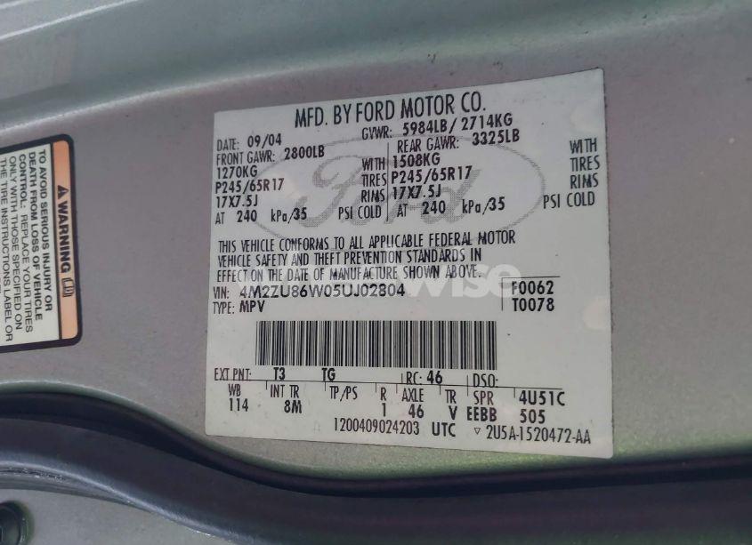 Photo 9 of 2005 Mercury Mountaineer N/A (VIN 4M2ZU86W05UJ02804)