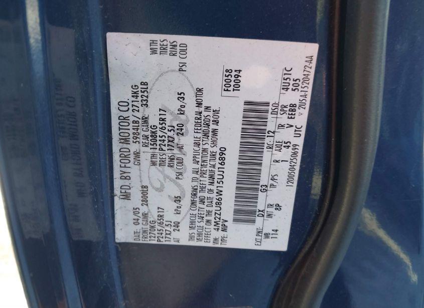 Photo 9 of 2005 Mercury Mountaineer N/A (VIN 4M2ZU86W15UJ16890)