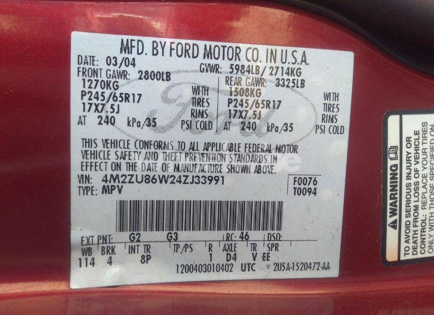 Photo 9 of 2004 Mercury Mountaineer N/A (VIN 4M2ZU86W24ZJ33991)