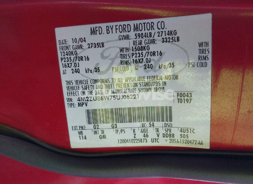 Photo 9 of 2005 Mercury Mountaineer N/A (VIN 4M2ZU86W75UJ06221)