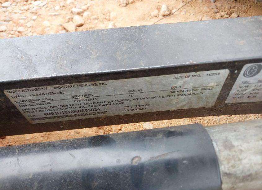 Photo 9 of 2019 Mid State 5X10 (VIN 4M91U1016KN065024)