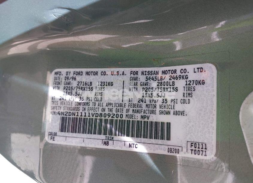 Photo 9 of 1997 Nissan Quest GXE/XE (VIN 4N2DN1111VD809200)