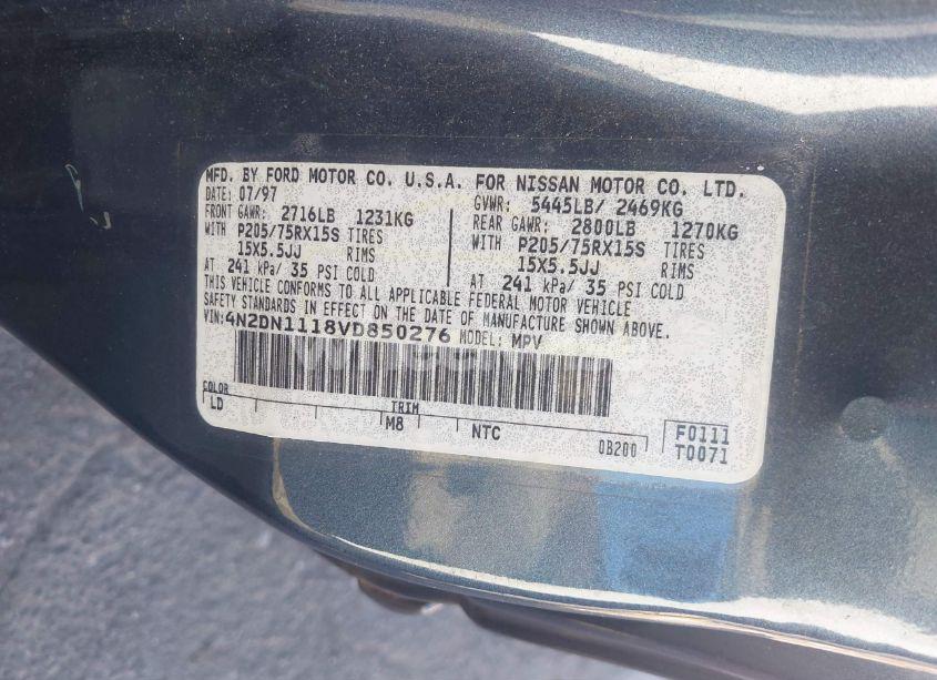Photo 9 of 1997 Nissan Quest GXE/XE (VIN 4N2DN1118VD850276)