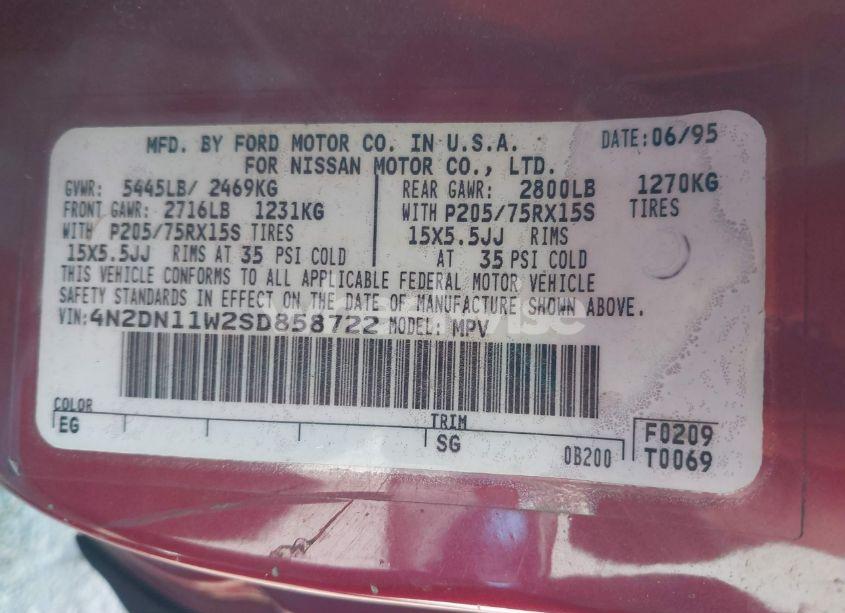 Photo 9 of 1995 Nissan Quest XE/GXE (VIN 4N2DN11W2SD858722)