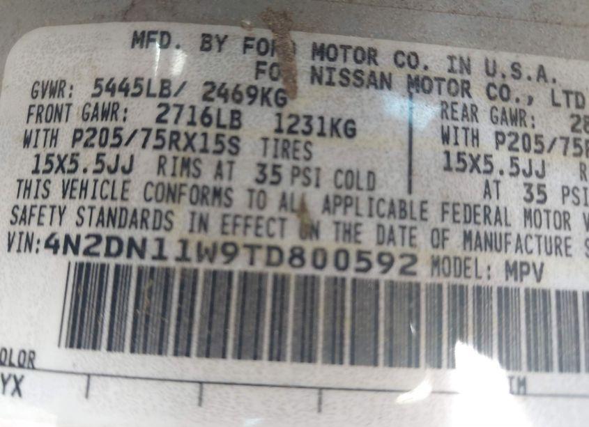 Photo 9 of 1996 Nissan Quest XE/GXE (VIN 4N2DN11W9TD800592)